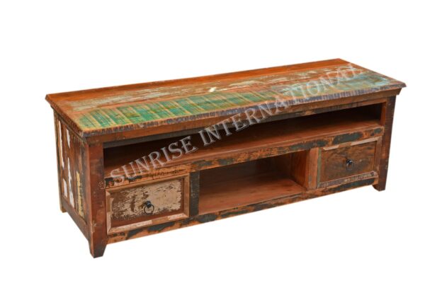 reclaimed recycled wood tv cabinet for modern home 2 drawers 3 Sunrise Exports