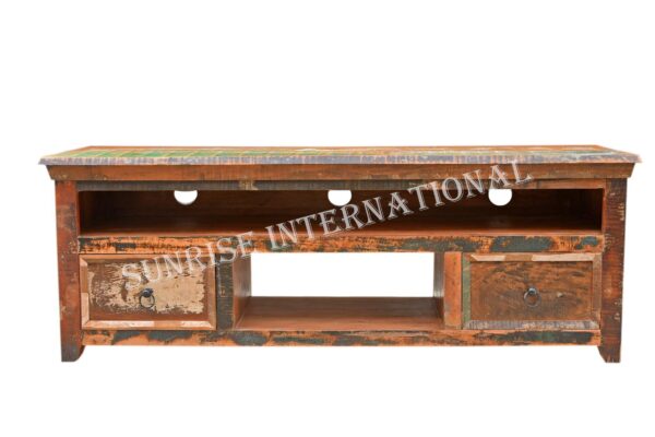 reclaimed recycled wood tv cabinet for modern home 2 drawers 4 Sunrise Exports