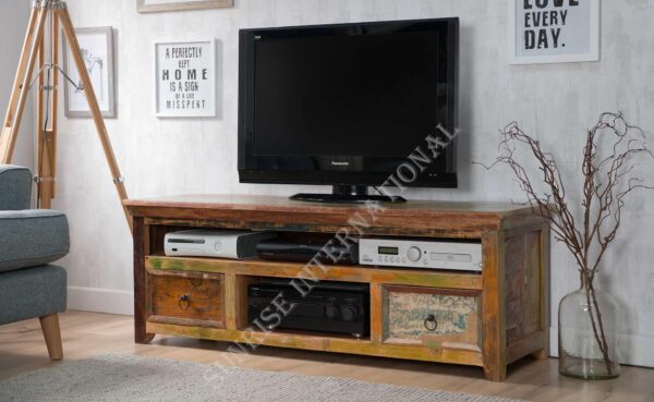 reclaimed recycled wood tv cabinet for modern home 2 drawers Sunrise Exports