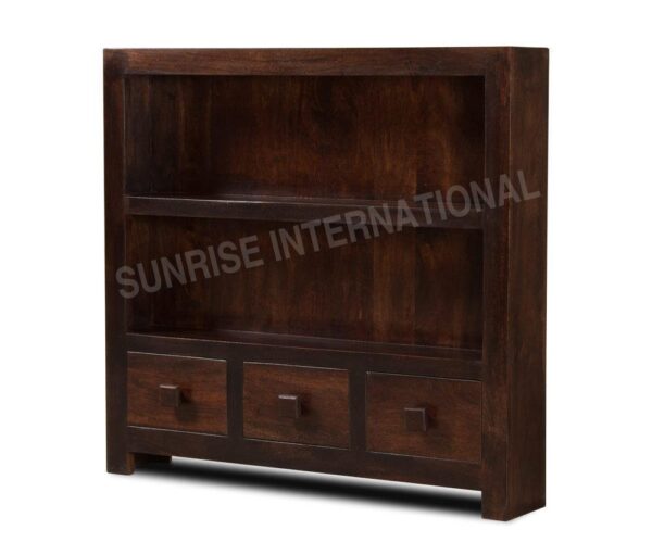 shelves contemporary wooden bookcase book rack 3 drawers walnut shade Sunrise Exports