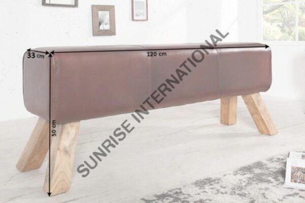 wooden Vintage leather bench Leather Furniture 2 Sunrise Exports