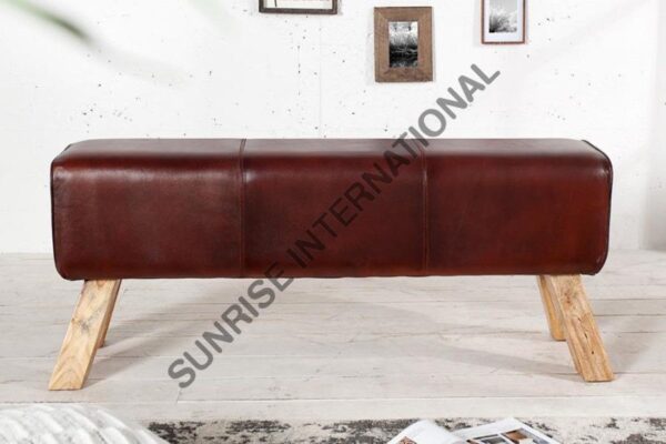 wooden Vintage leather bench Leather Furniture 3 Sunrise Exports