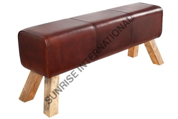 wooden Vintage leather bench Leather Furniture 4 Sunrise Exports