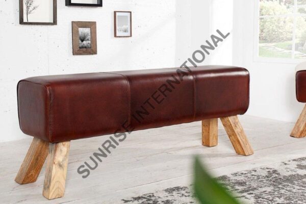 wooden Vintage leather bench Leather Furniture 5 Sunrise Exports