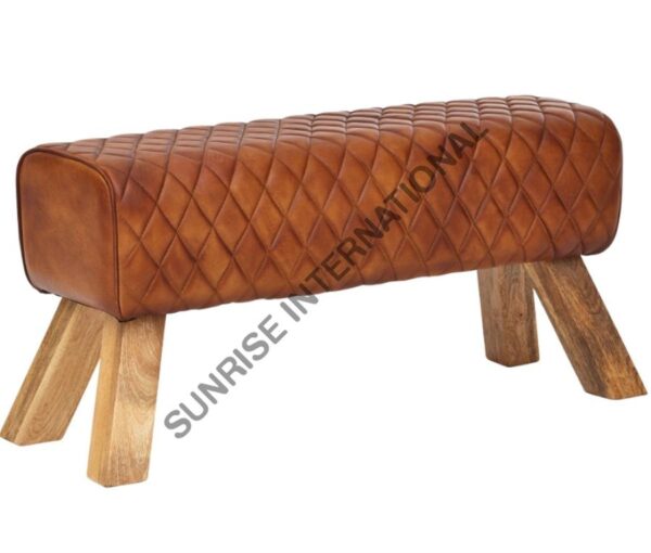 wooden Vintage leather bench Leather Furniture 6 Sunrise Exports