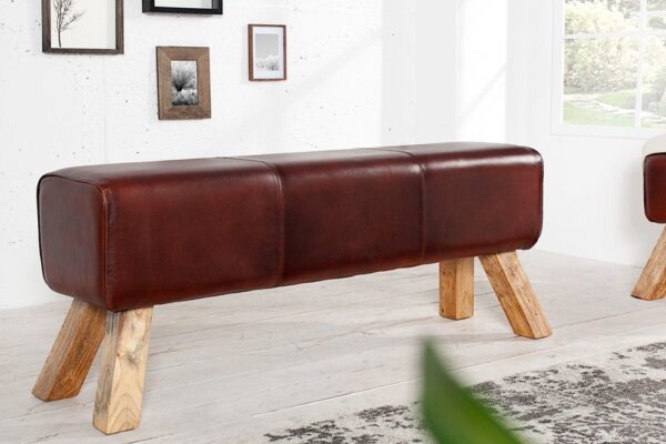 wooden Vintage leather bench Leather Furniture Sunrise Exports
