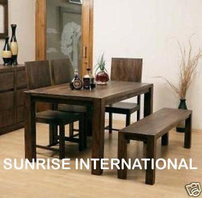 wooden dining table 4 chair 1 bench furniture set Sunrise Exports