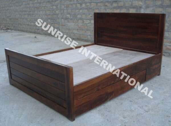 wooden storage bed with 2 sliding storage drawers king and queen variant 2 Sunrise Exports