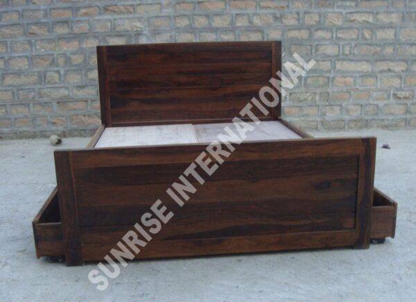 wooden storage bed with 2 sliding storage drawers king and queen variant 3 Sunrise Exports