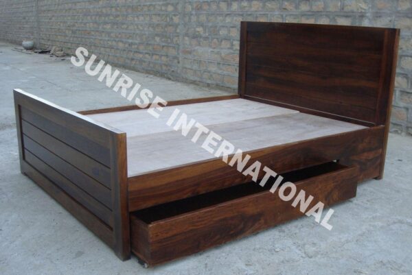 wooden storage bed with 2 sliding storage drawers king and queen variant Sunrise Exports